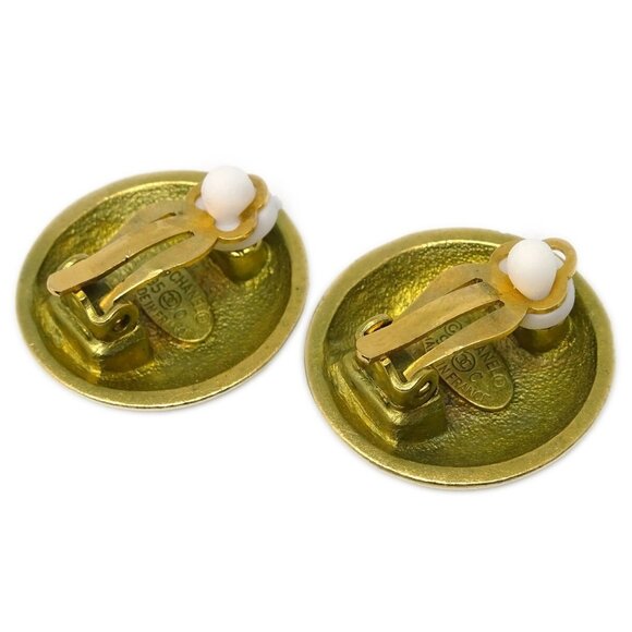 Chanel Button Earrings Clip-On Gold 95C - Picture 3 of 4
